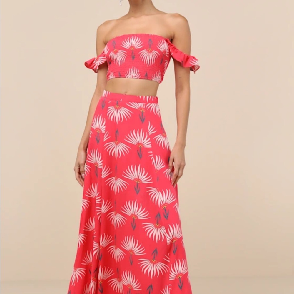 Floral Pink Off-Shoulder Skirt Set by Lulus